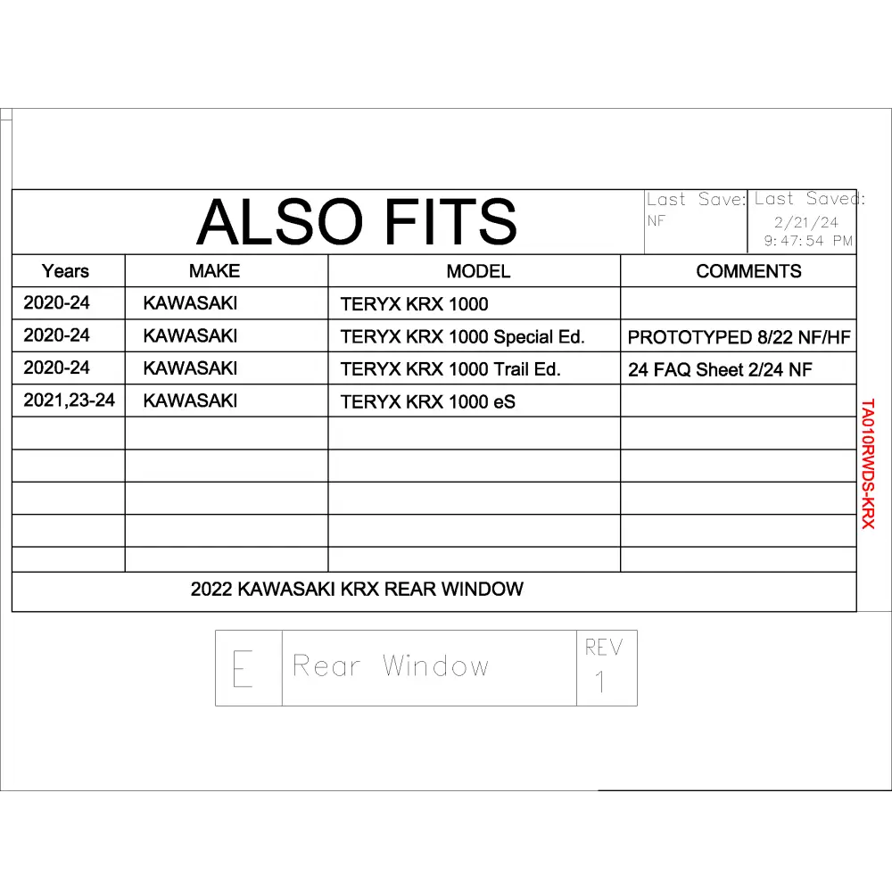 Trail Armor Kawasaki KRX 1000 KRX 1000 Special Edition KRX 1000 Trail Edition and KRX 1000 eS Rear Window Dust Shield