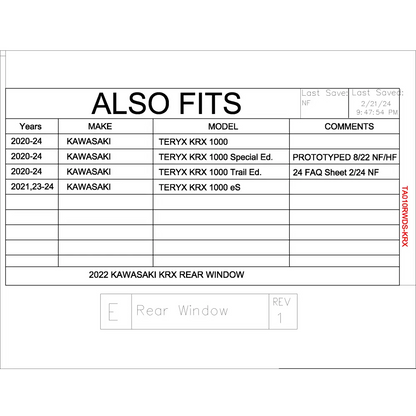 Trail Armor Kawasaki KRX 1000 KRX 1000 Special Edition KRX 1000 Trail Edition and KRX 1000 eS Rear Window Dust Shield