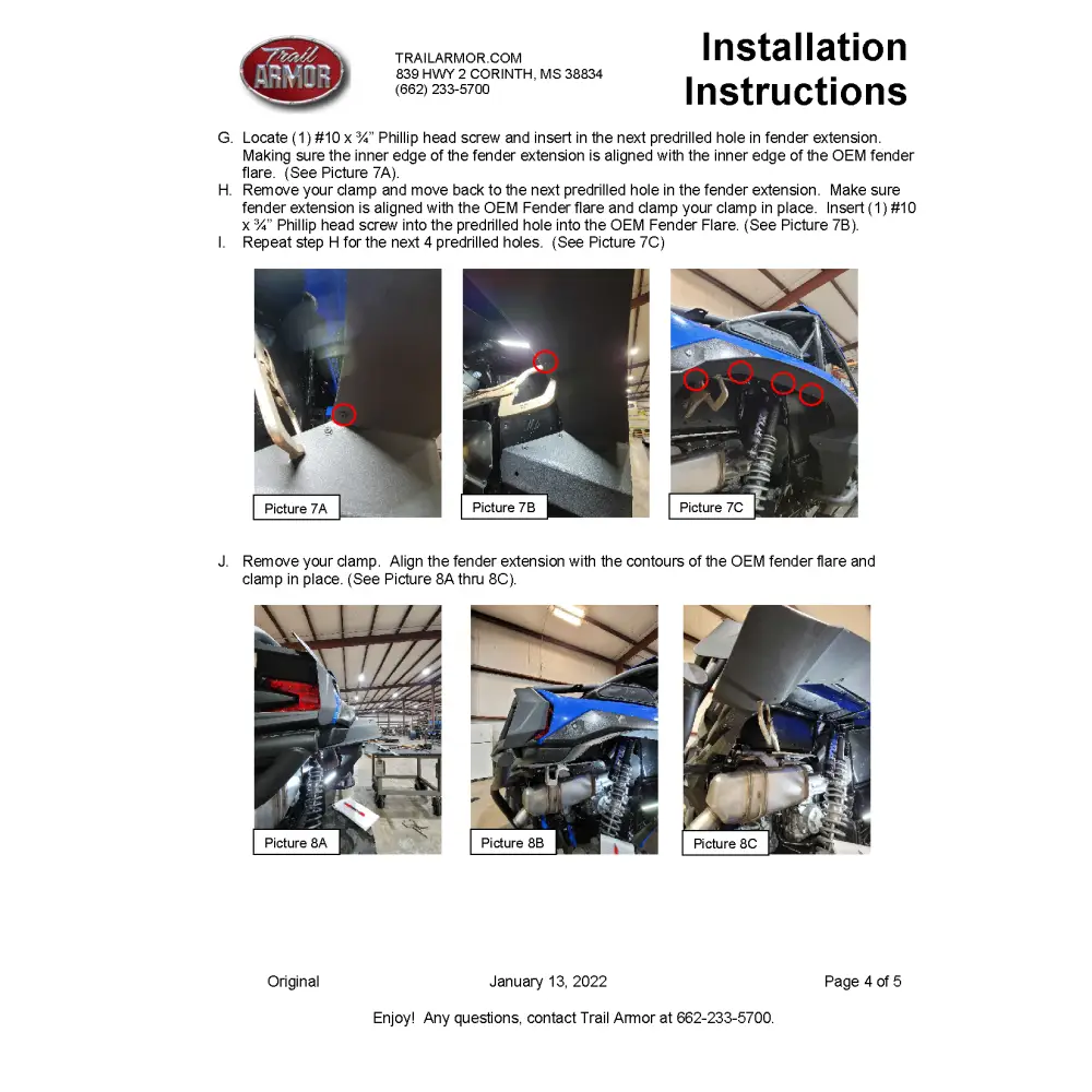 Trail Armor Kawasaki KRX 4 1000 Special Edition KRX 4 1000 eS and KRX 4 1000 eS Special Edition Mud Flap Fender