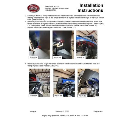 Trail Armor Kawasaki KRX 4 1000 Special Edition KRX 4 1000 eS and KRX 4 1000 eS Special Edition Mud Flap Fender