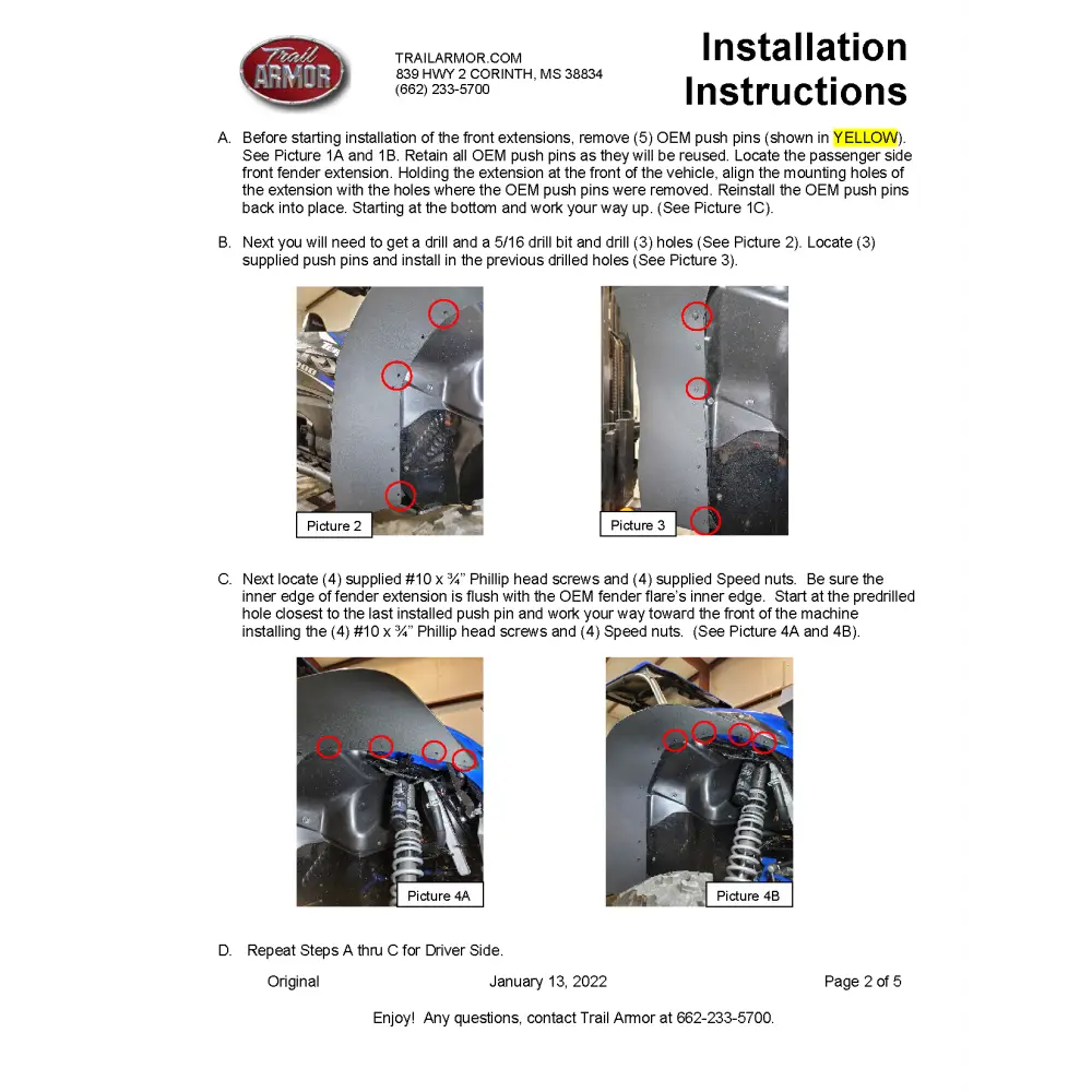 Trail Armor Kawasaki KRX 4 1000 Special Edition KRX 4 1000 eS and KRX 4 1000 eS Special Edition Mud Flap Fender