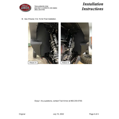 Trail Armor Kawasaki KRX Inner Fender Liners 2020 - 2024 - Mudshields