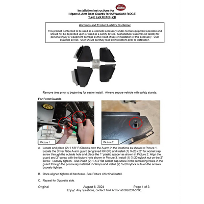 Trail Armor Kawasaki Ridge and Ridge XR iMpact A-arm guards - A-Arm Guards