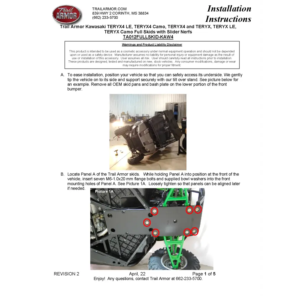 Trail Armor Kawasaki Teryx 4 Teryx 4 S Teryx and Teryx S Full Skids with Slider Nerfs - Skid Plates