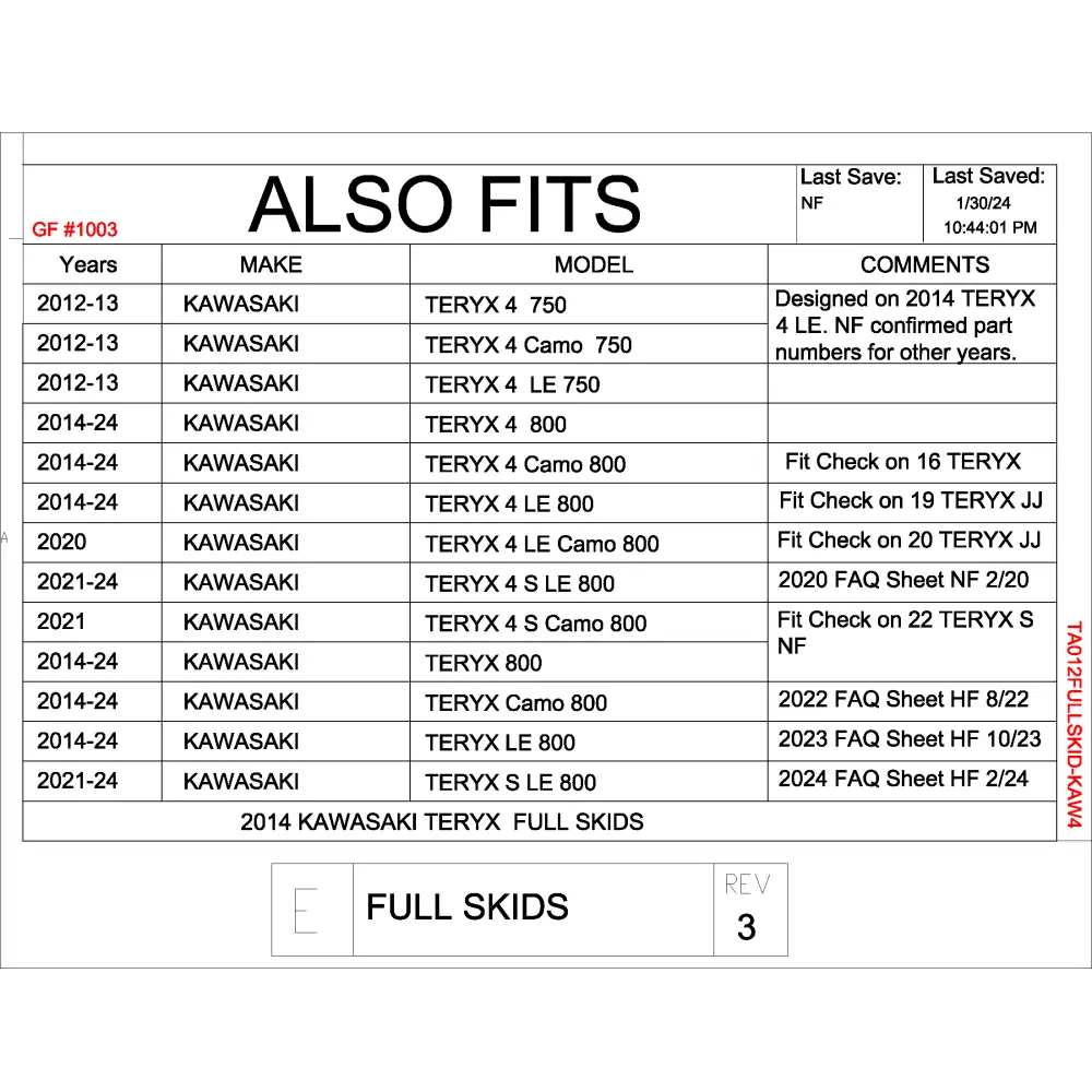 Trail Armor Kawasaki Teryx 4 Teryx 4 S Teryx and Teryx S Full Skids with Slider Nerfs - Skid Plates