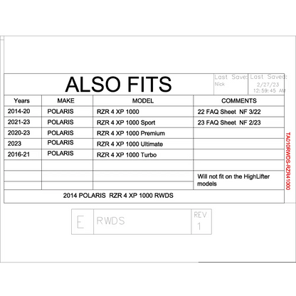 Trail Armor Polaris 2014 - 2022 RZR 4 XP 1000 (Standard Sport Premium Ultimate) 2016 - 2021 RZR 4 XP Turbo EPS Hard
