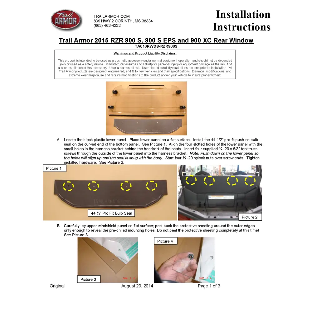 Trail Armor Polaris 2015 - 2017 RZR 900 EPS XC 2015 - 2019 RZR 900 EPS Trail RZR 900 RZR S 900 RZR S 900 EPS RZR S 1000