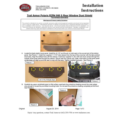 Trail Armor Polaris 2015 - 2018 RZR 4 900 RZR 4 900 S and 2019 RZR 4 1000 S Rear Window Dust Shield - Windshields