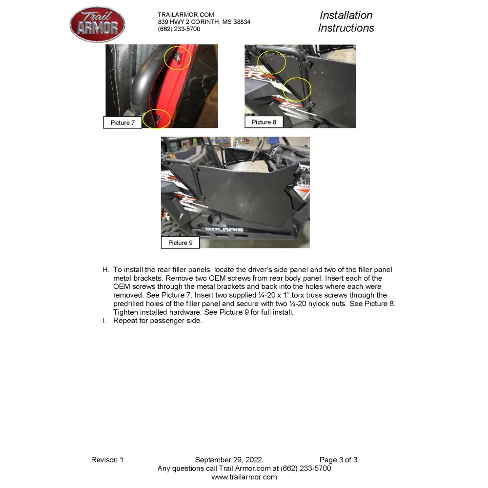 Trail Armor Polaris 2015 - 2019 Polaris RZR 900 RZR 900 EPS TRAIL RZR S 900 RZR S 900 EPS 2015 - 2017 RZR 900 XC