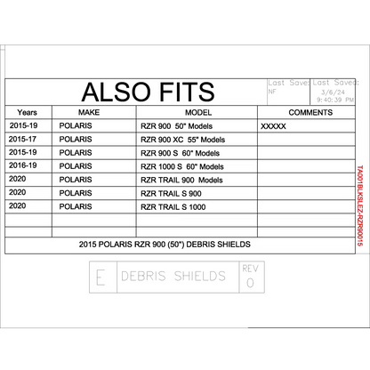 Trail Armor Polaris 2015 - 2019 Polaris RZR 900 RZR 900 EPS TRAIL RZR S 900 RZR S 900 EPS 2015 - 2017 RZR 900 XC