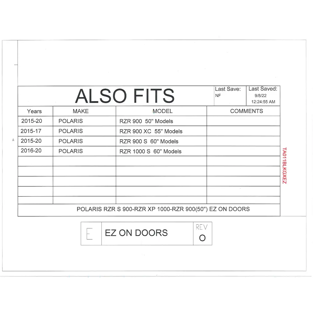 Trail Armor Polaris 2015 - 2020 Polaris RZR 900 RZR 900 EPS TRAIL RZR 900 S RZR 900 S EPS 2015 - 2017 RZR 900 XC