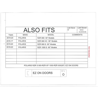 Trail Armor Polaris 2015 - 2020 Polaris RZR 900 RZR 900 EPS TRAIL RZR 900 S RZR 900 S EPS 2015 - 2017 RZR 900 XC