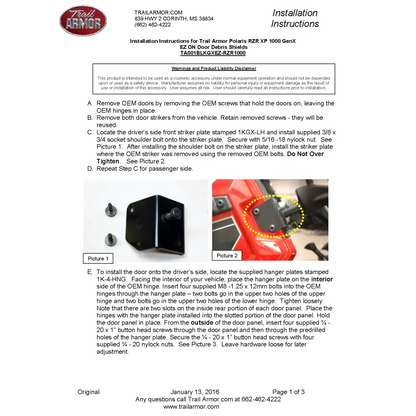 Trail Armor Polaris 2015 - 2020 Polaris RZR 900 RZR 900 EPS TRAIL RZR 900 S RZR 900 S EPS 2015 - 2017 RZR 900 XC