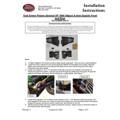 Trail Armor Polaris General XP 1000 and General XP 4 1000 IMpact A-Arm Guards Front and Rear 2020 - 2024 - A-Arm Guards