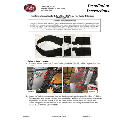 Trail Armor Polaris General XP 1000 and General XP 4 1000 Mud Flap Fender Extensions 2020 - 2024 - Mudshields