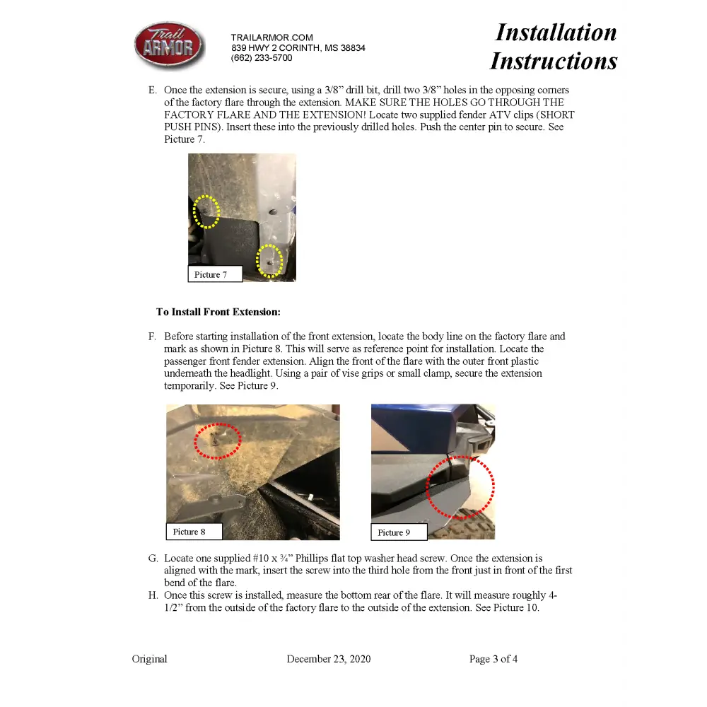 Trail Armor Polaris General XP 1000 and General XP 4 1000 Mud Flap Fender Extensions 2020 - 2024 - Mudshields