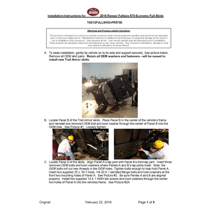 Trail Armor Polaris Ranger 570 Full Size Economy (Struts) Full Skids with Sliders 2016 - 2024 - Skid Plates