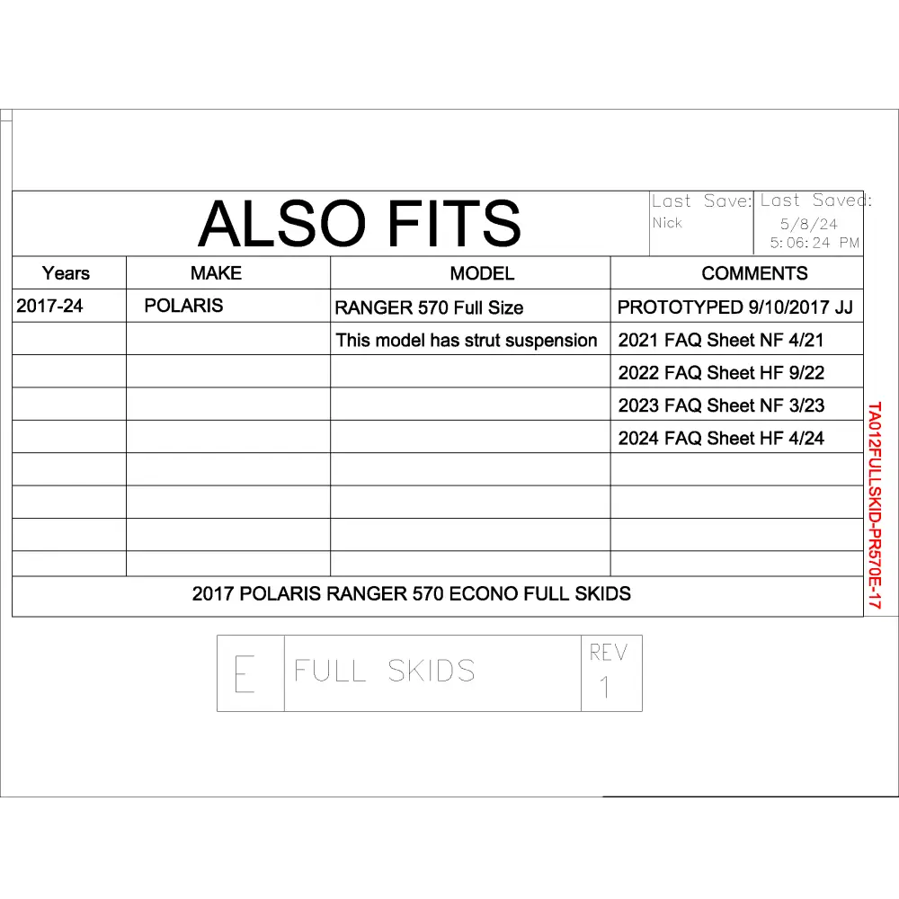 Trail Armor Polaris Ranger 570 Full Size Economy (Struts) Full Skids with Sliders 2016 - 2024 - Skid Plates