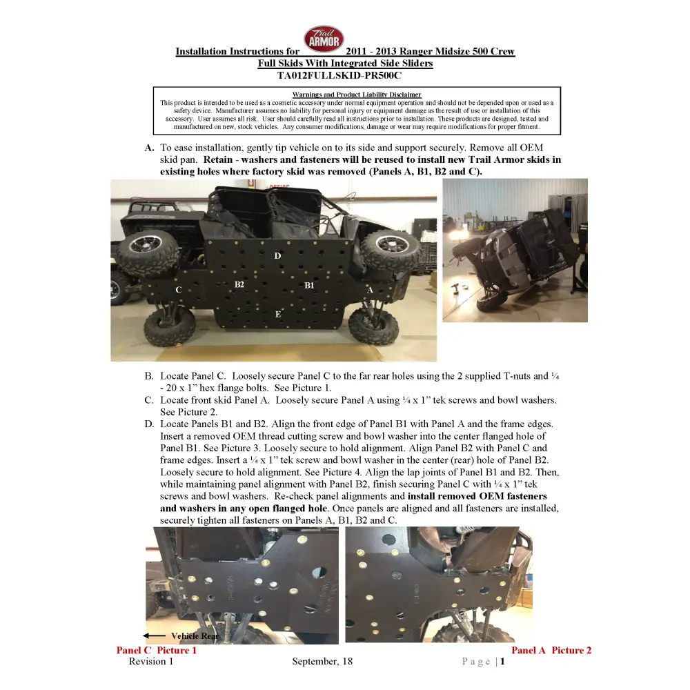 Trail Armor Polaris Ranger Midsize Crew 500 2011 - 2013 Full Skids - Skid Plates