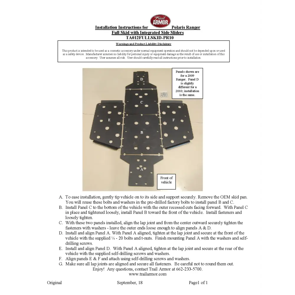 Trail Armor Polaris Ranger XP 800 Full Skids 2010-2014 - Skid Plates