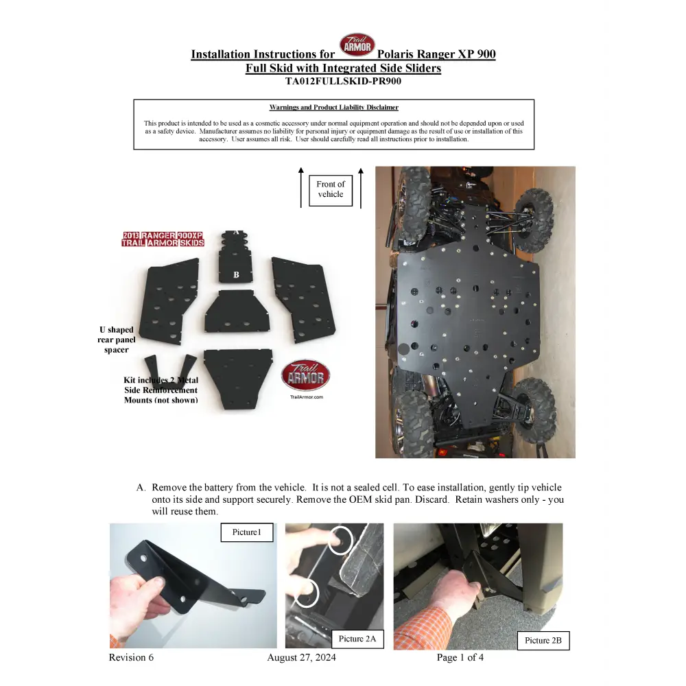 Trail Armor Polaris Ranger XP 900 Ranger XP 1000 and Ranger Full Size XP 570 Full Skids with Sliders - Skid Plates
