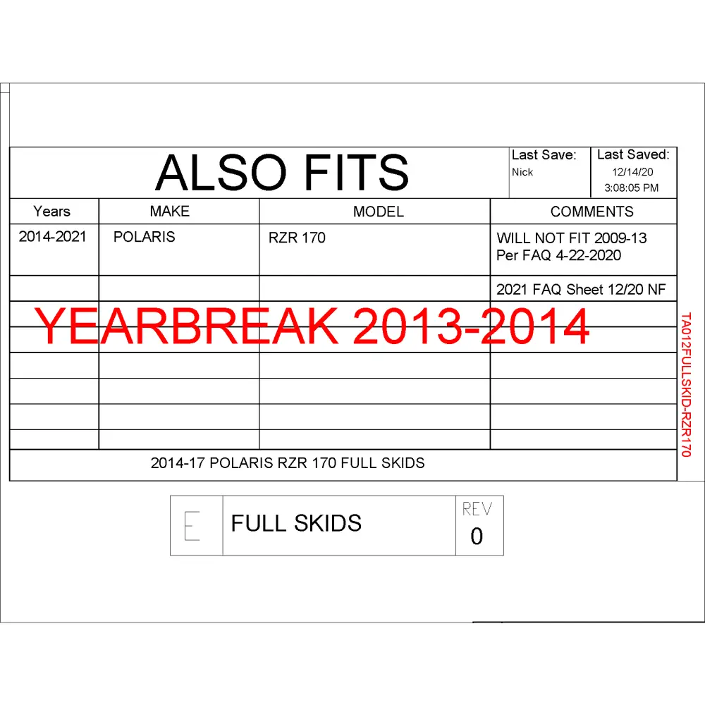 Trail Armor Polaris RZR 170 Full Skids with Integrated Side Nerfs and Rear Swing Arm Skid - Skid Plates
