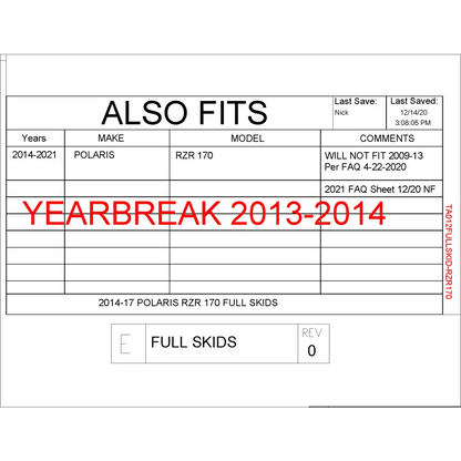 Trail Armor Polaris RZR 170 Full Skids with Integrated Side Nerfs and Rear Swing Arm Skid - Skid Plates