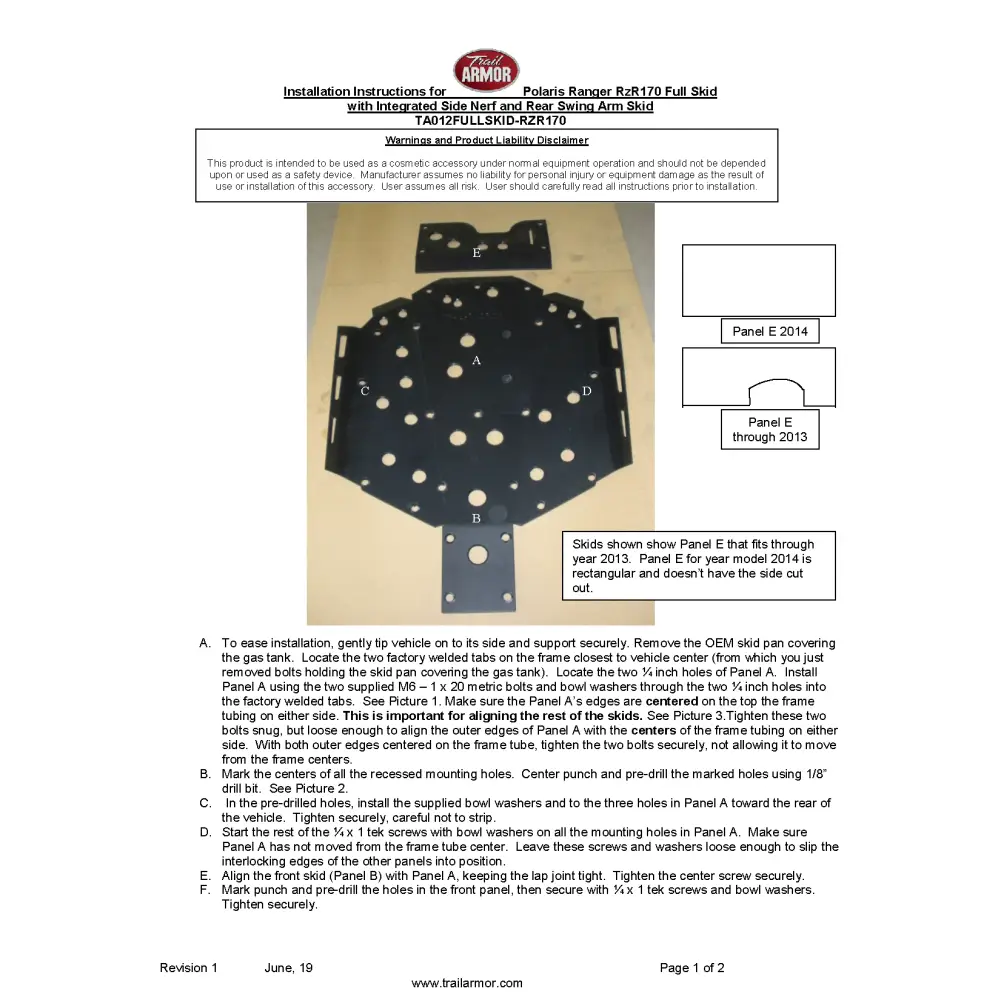 Trail Armor Polaris RZR 170 Full Skids with Integrated Side Nerfs and Rear Swing Arm Skid - Skid Plates