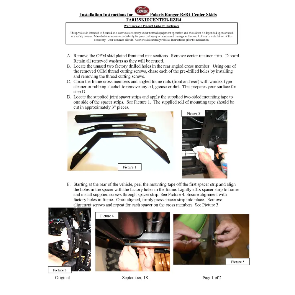 Trail Armor Polaris RZR 4 800 Center Skids 2008 - 2014 - Skid Plates