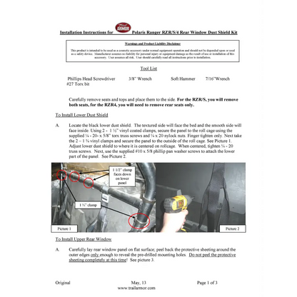 Trail Armor Polaris RZR 4 800 Rear Window Dust Shield Kit 2010 - 2014 - Windshields