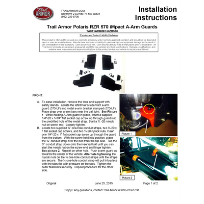 Trail Armor Polaris RZR 570 iMpact A-arm Guards 2012 - 2020 - A-Arm Guards