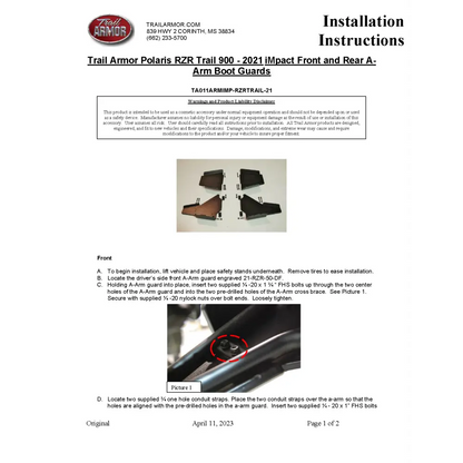 Trail Armor Polaris RZR Trail iMpact A-arm Guards 2021 - 2023 - A-Arm Guards