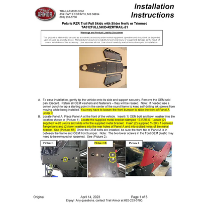 Trail Armor Polaris RZR Trail Trail S 900 and Trail S 1000 Full Skids with Slider Nerfs or Trimmed for Polaris Kick