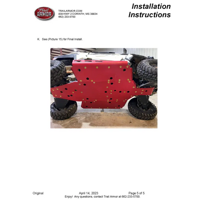 Trail Armor Polaris RZR Trail Trail S 900 and Trail S 1000 Full Skids with Slider Nerfs or Trimmed for Polaris Kick