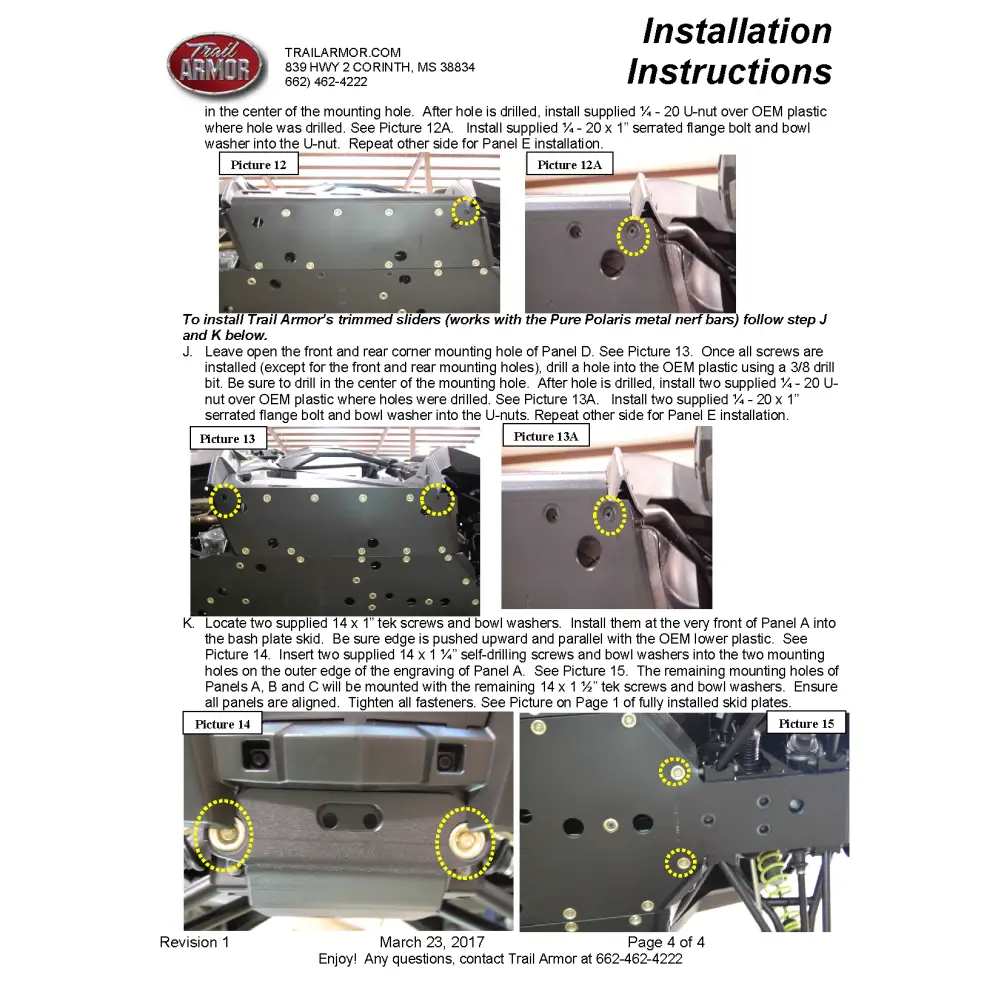 Trail Armor Polaris RZR S 900 RZR S 900 EPS RZR 900 RZR 900 EPS TRAIL RZR 900 XC and RZR S 1000 Full Skids with Slider