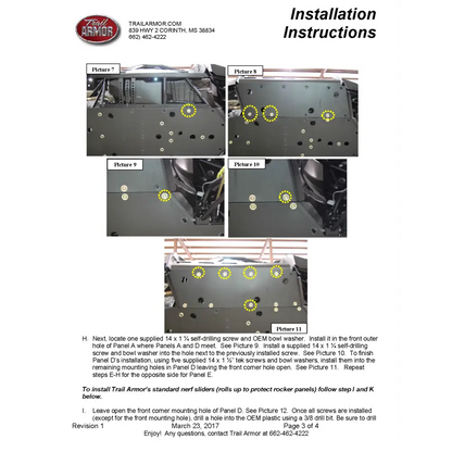 Trail Armor Polaris RZR S 900 RZR S 900 EPS RZR 900 RZR 900 EPS TRAIL RZR 900 XC and RZR S 1000 Full Skids with Slider