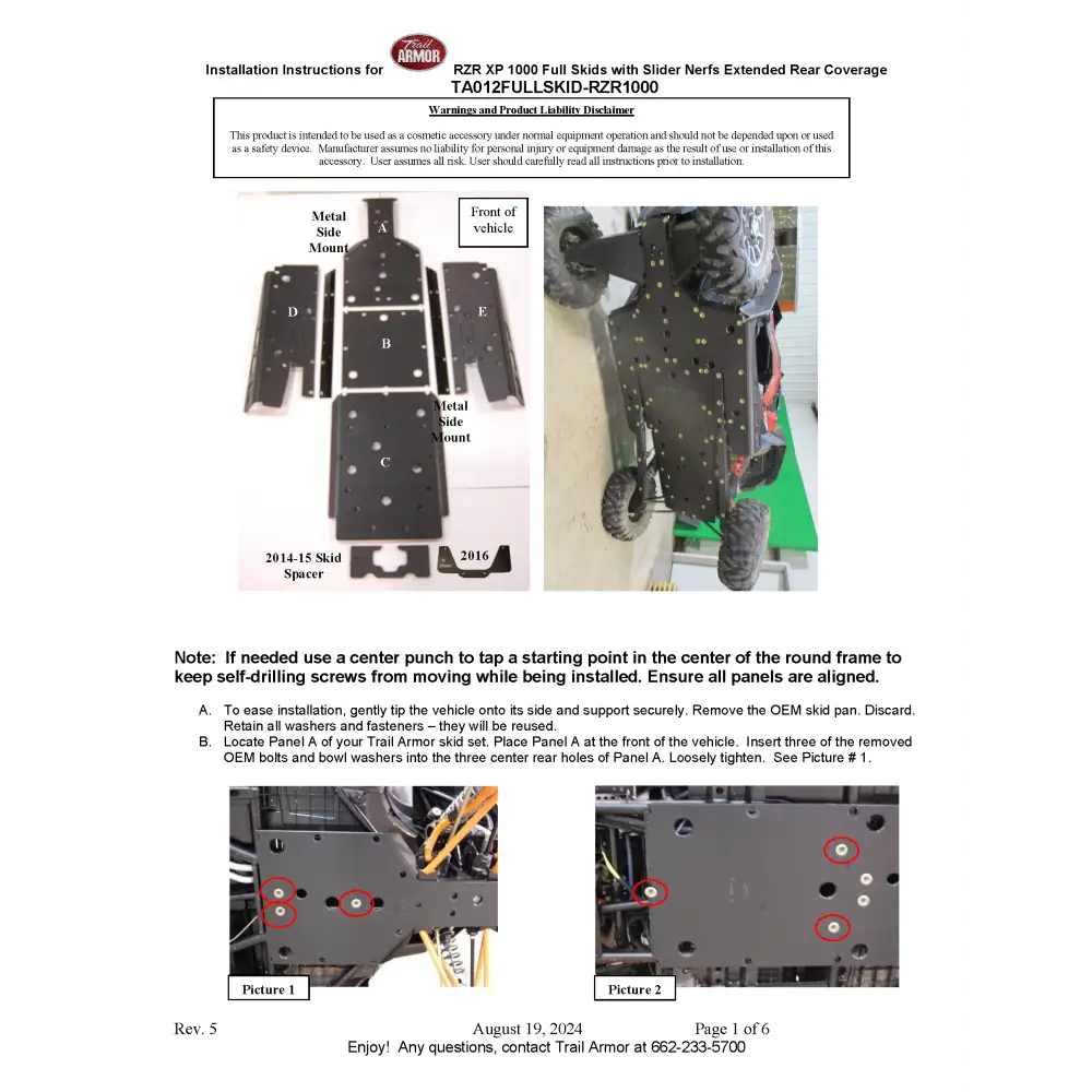 Trail Armor Polaris RZR XP 1000 (including the High Lifter Trails and Rocks Sport Premium Ultimate Editions) RZR XP