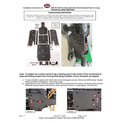 Trail Armor Polaris RZR XP 1000 (including the High Lifter Trails and Rocks Sport Premium Ultimate Editions) RZR XP