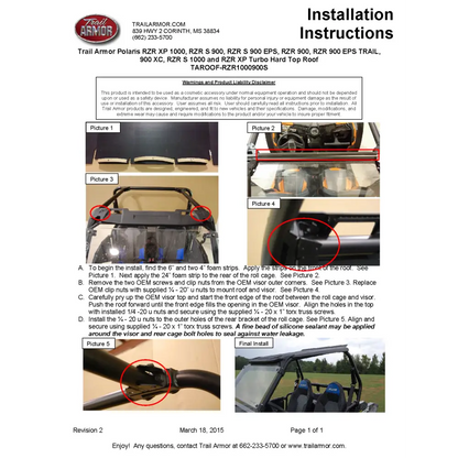 Trail Armor Polaris RZR XP 1000 (Standard Sport Premium Highlifter Trails and Rocks Ultimate) RZR S 900 RZR S 900 EPS