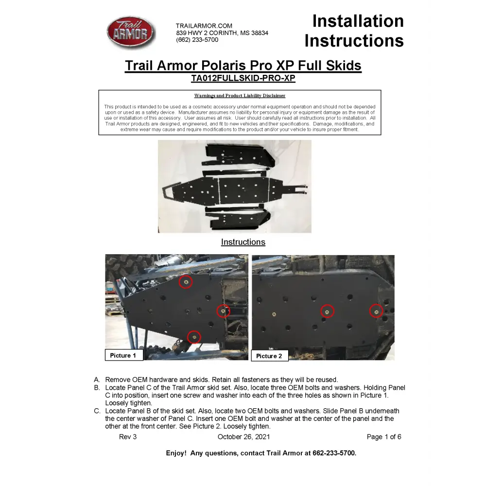 Trail Armor Polaris RZR XP PRO Full Skids with Integrated Sliders or Trimmed for Extreme Kick Out Nerf Sliders 2020