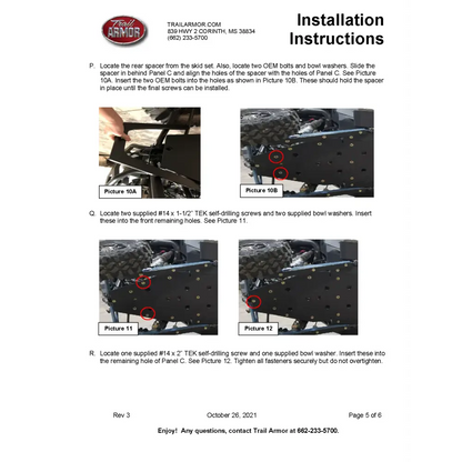 Trail Armor Polaris RZR XP PRO Full Skids with Integrated Sliders or Trimmed for Extreme Kick Out Nerf Sliders 2020