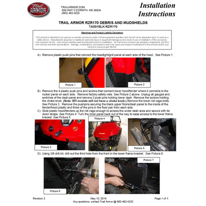 Trail Armor Polaris RZR170 Half Door Style Debris and Mud Shields 2009 - 2021 - Doors