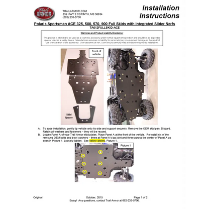 Trail Armor Polaris Sportsman ACE 325 500 570 570 SP 900 and 900 XC Full Skids - Skid Plates