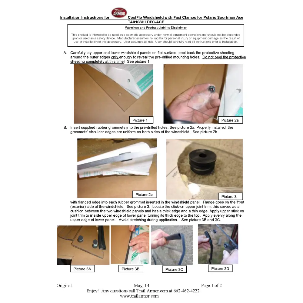 Trail Armor Polaris Sportsman ACE 325 500 570 570 SP 900 900 XC CoolFlo Windshield with Fast Clamps DoT Approved Rated