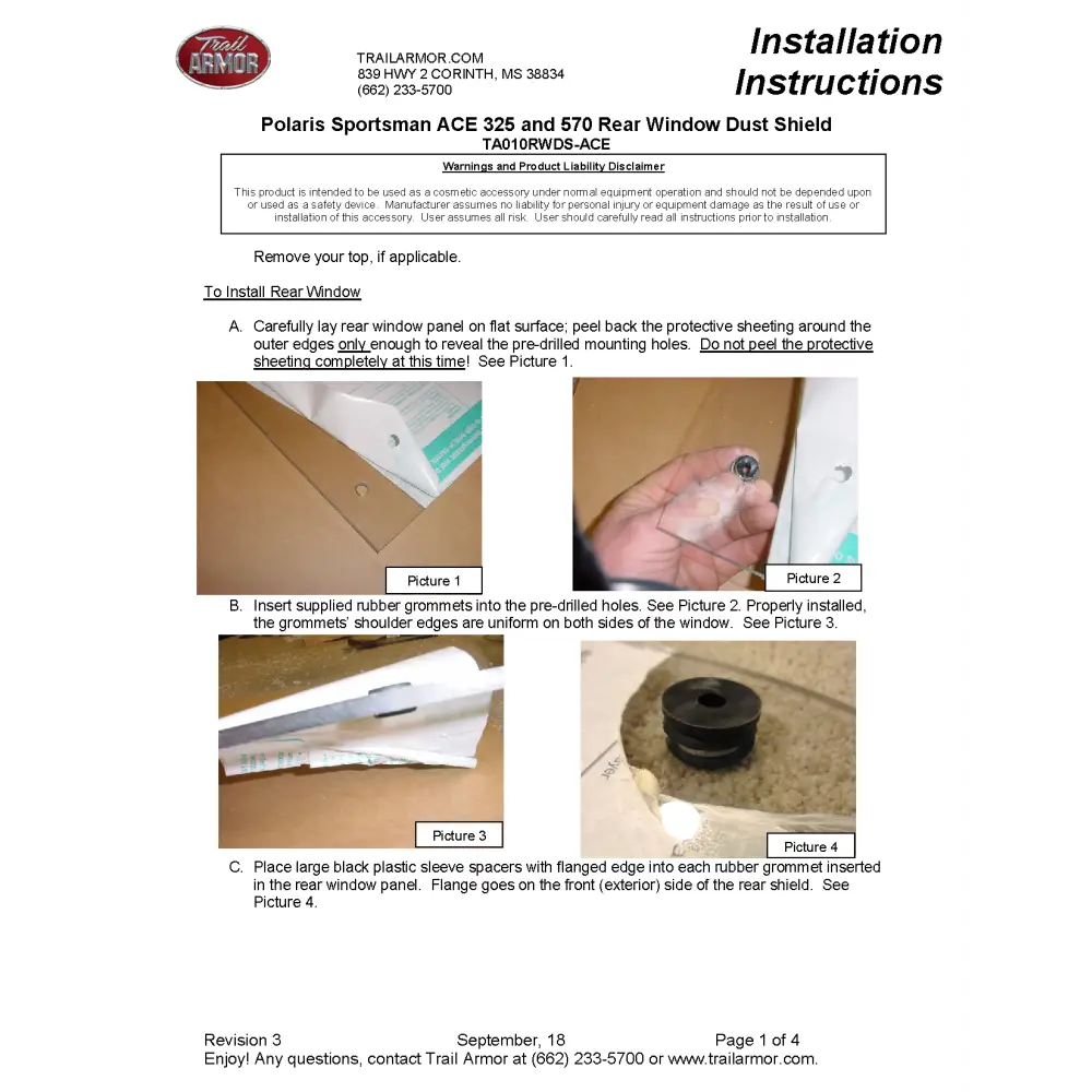 Trail Armor Polaris Sportsman ACE 325 and 570 Rear Window Dust Shield - Windshields