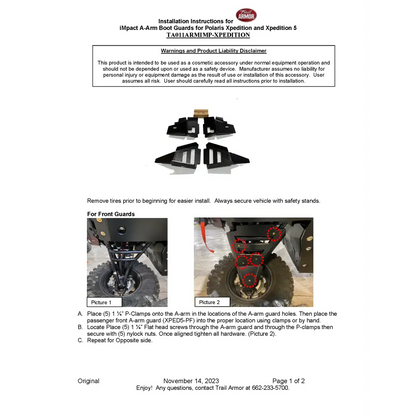 Trail Armor Polaris Xpedition XP XP 5 ADV 5 and ADV iMpact A-Arm Guards 2024 - A-Arm Guards