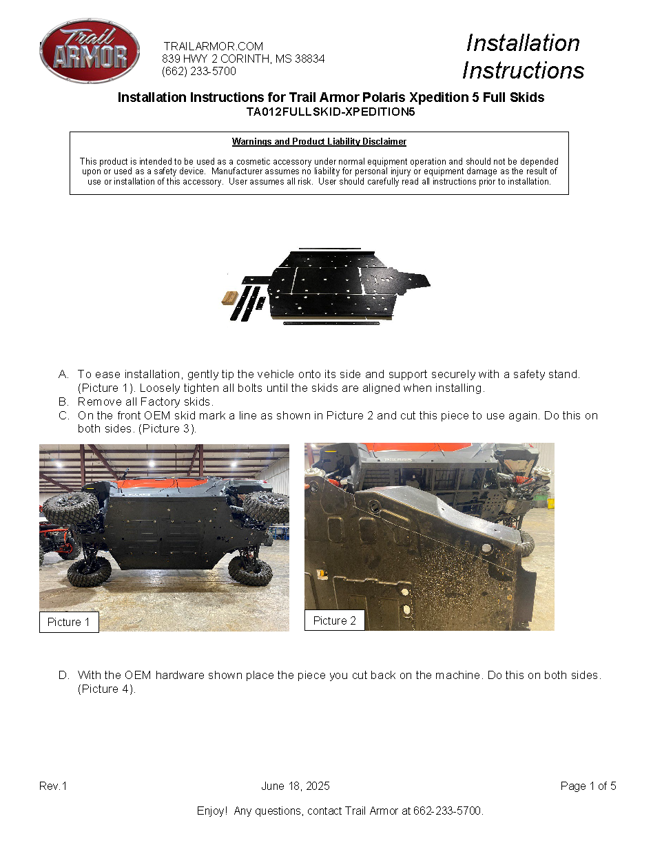 Trail Armor Polaris Xpedition XP 5 and ADV 5 Full Skids 2024 - 2025 - Skid Plates