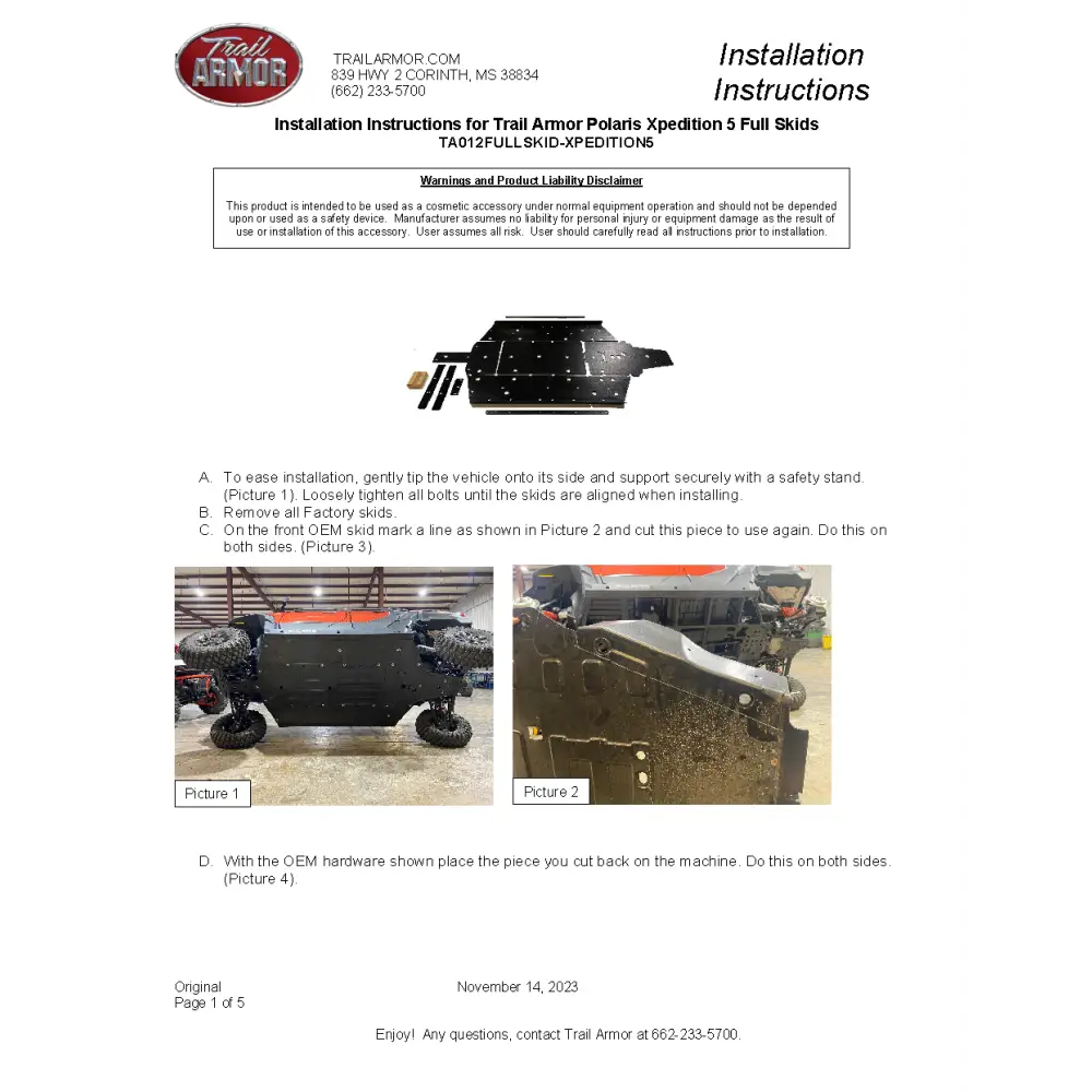 Trail Armor Polaris Xpedition XP 5 and ADV 5 Full Skids - Skid Plates