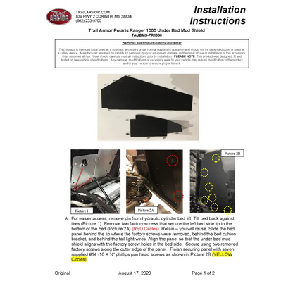 Trail Armor Ranger 1000 and Ranger 1000 Crew Underbed Mud Shield with Fender Enclosure - Mudshields