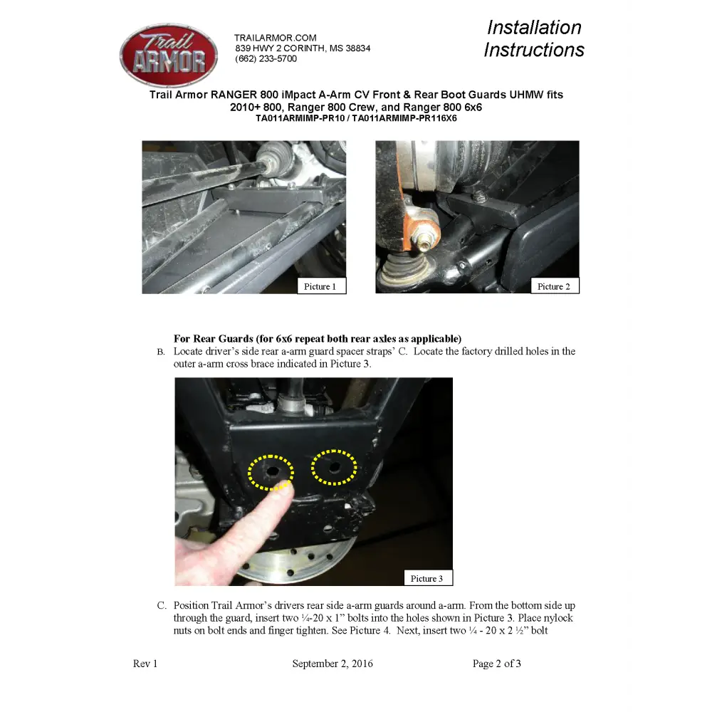 Trail Armor Ranger 800 6x6 iMpact A-Arm CV Front & Rear Boot Guards 2010- 2017 - A-Arm Guards